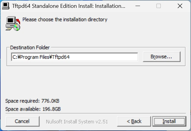 Tftpd64インストーラー